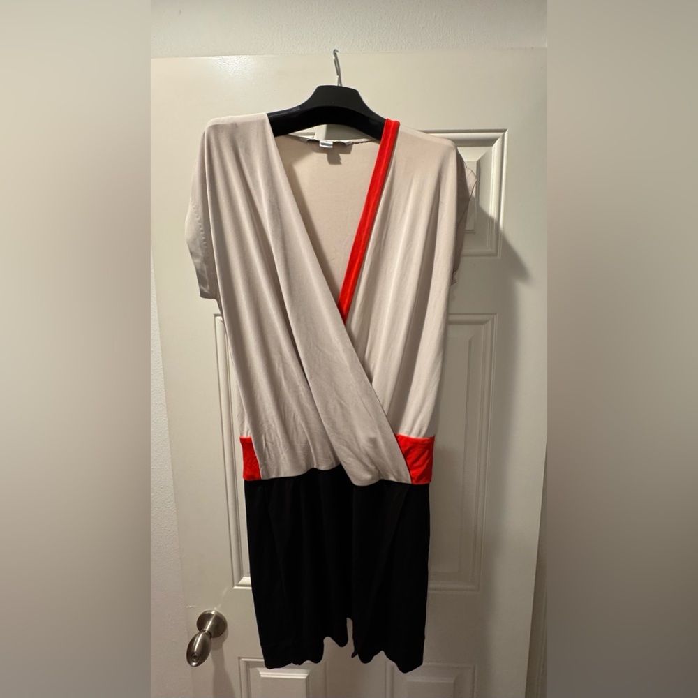 Diane Von Furstenberg Cream and Black Wrap Blouse